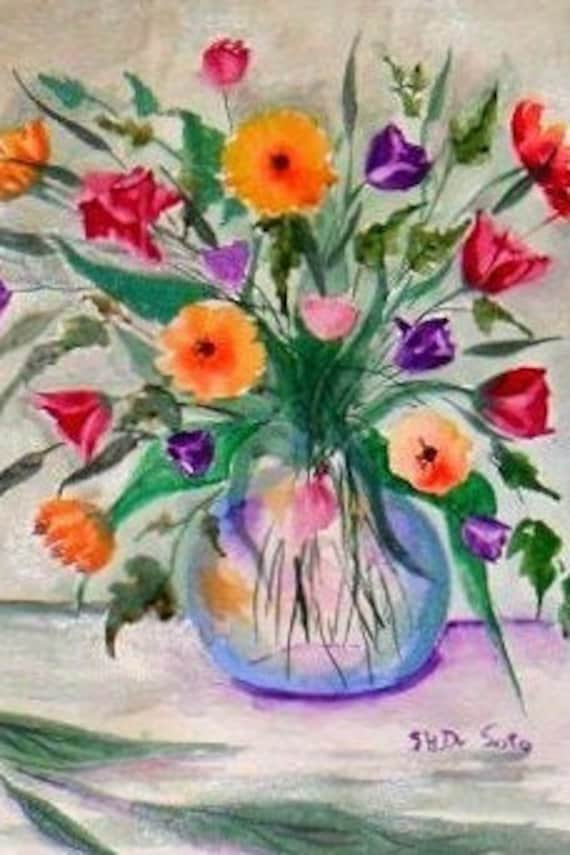 Mother's day gift, watercolor art, floral wall art, vase of flowers, watercolor art prints, wall posters, watercolor artwork, home decor,#40