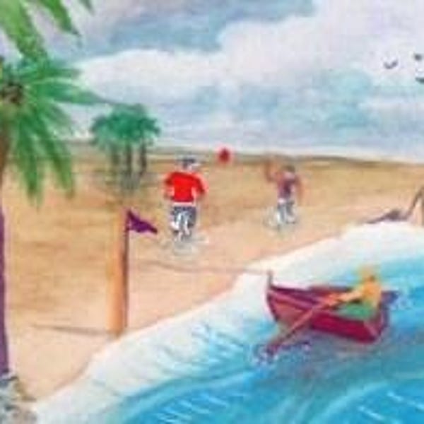 Beach wall art, tropical art, play room, tropical decor, folk art paint, coastal wall decor, watercolor painting,  primitive art #67