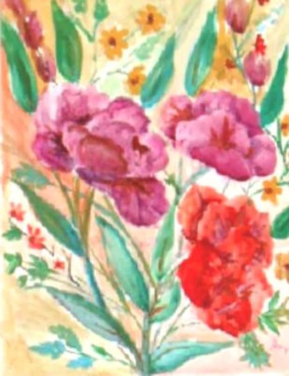 Red Floral Watercolor Painting Print, Nature Garden Floral, Bed Room Decor,#46