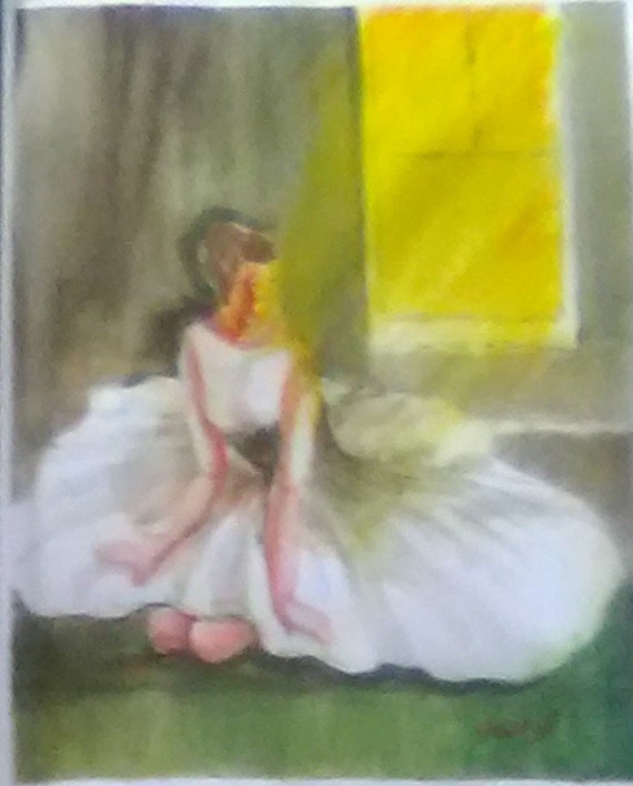 Kneeling Ballerina Watercolor Painting Print, Girl in White Dress, Wall Décor, Gift # 189