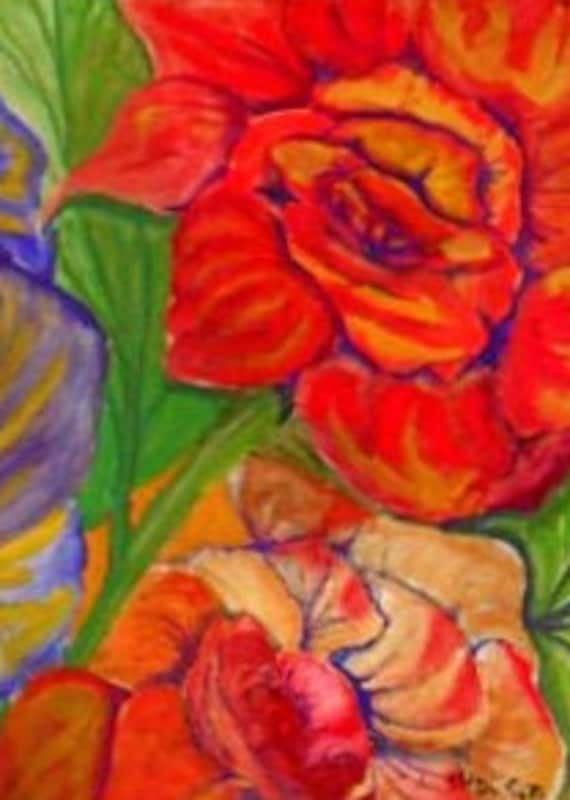 Βoho room decor, red flowers, modern art prints, cool posters, hippie room decor, watercolor art, painting of roses, gifts for mom #61