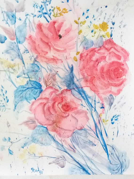 Sping Floral Watercolor Painting Red Flower Watercolor Painting Print, Nature Garden Floral, Bed Room Decor,#255