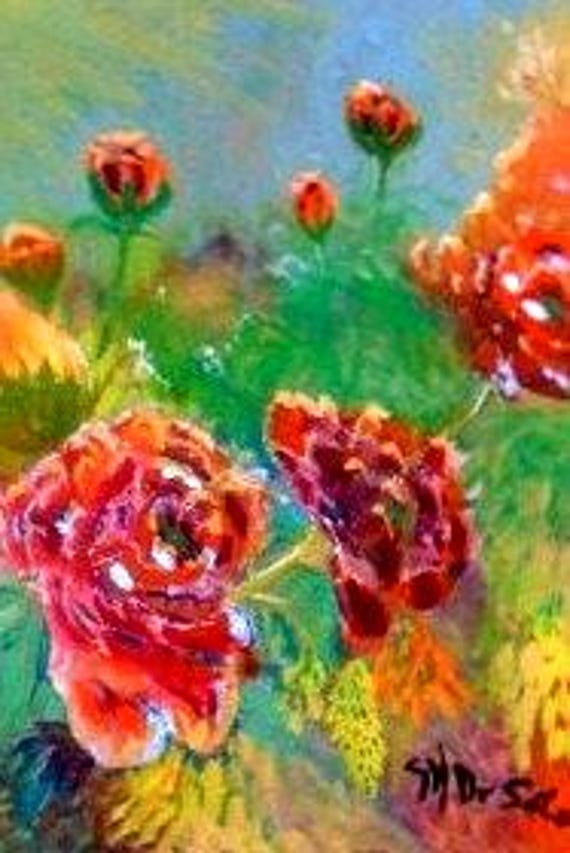 Original Watercolor Art Work Print, Red flowers Print, Dorm Room Decor,  Office Floral Painting  Watercolor Painting, Gifts for Mother #43