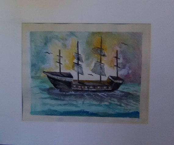 Old World Sail Ship, Ocean Scape Art Print, Sail Boat, Watercolor Painting Art Posters, Home Decor, Wall Hangings,Wall Art,Holiday Gift #223