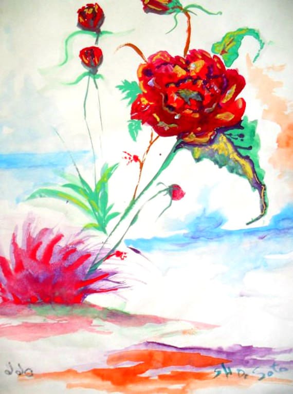 Flower painting, red watercolor flowers, modern wall art, cool poster, artwork for home, still life , watercolor art, bedroom wall art #49