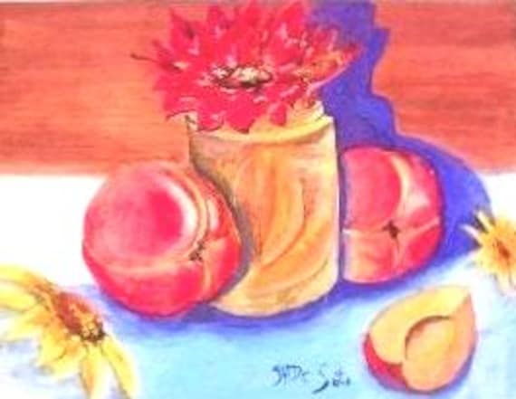 Watercolor painting of fruit print , Still life, kitchen wall decor, peaches art, wall art, still life, Holiday gift , peach painting #338
