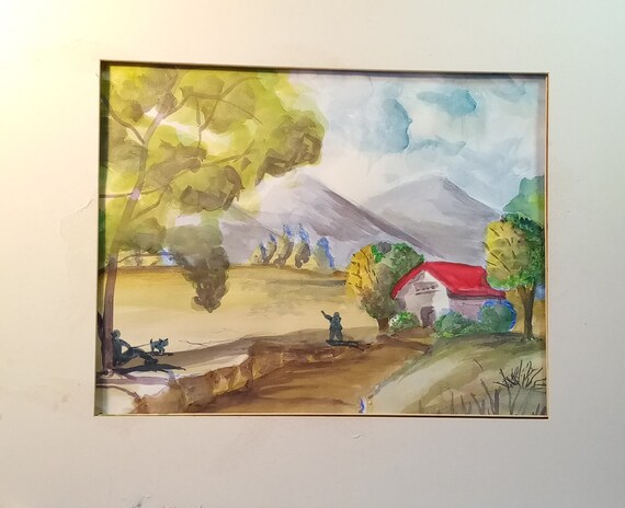 Home in the country  Colorful Watercolor Painting  Nature Painting Happy Wall Art Holiday Gift #261