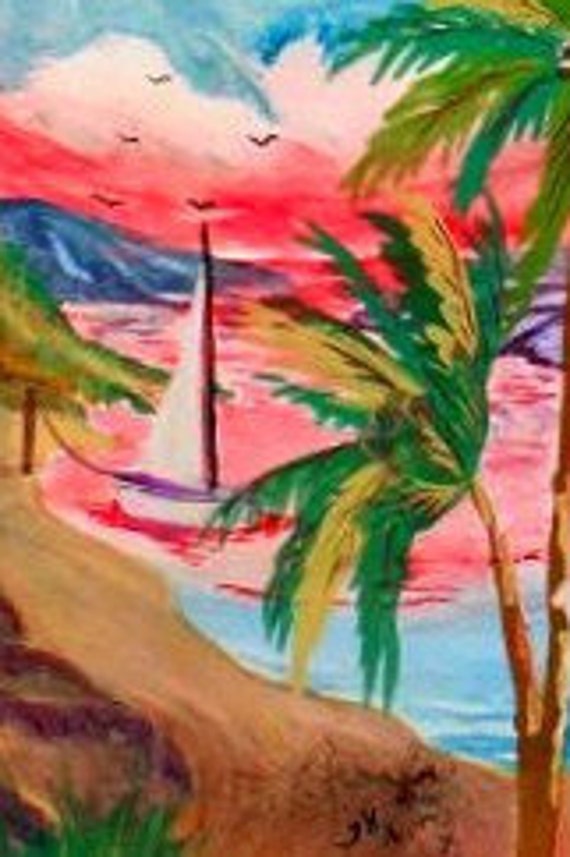 Beach, Tropical wall art prints, watercolor contemporary, sail boat, gifts, sunset , seaside, home decor, #65