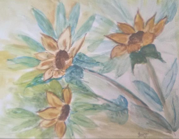 Yellow Daisies Original Artwork Print, Gift, Bedroom Wall Art Print,  Yellow Floral  Watercolor Picture, Wall Art Print, Home Décor #238