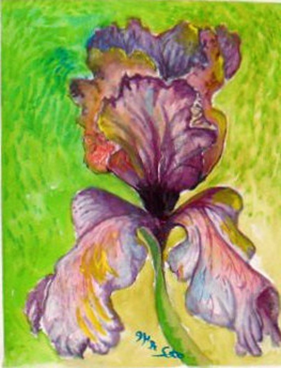 Purple iris,Watercolor Floral, Original Painting Print  Holiday gift, Folk art , Wall art, Purple Iris Flower, Home decor #45