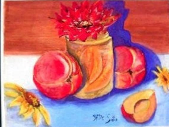 Watercolor painting of fruit print , Still life, kitchen wall decor, peaches art, wall art, still life, Holiday gift , peach painting #338