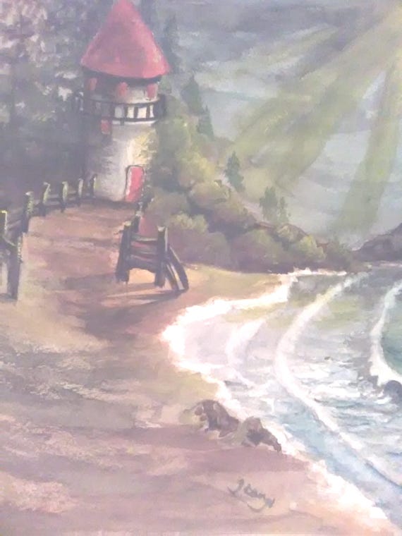 After the storm, Rustic wall art, lighthouse painting, art print, landscape art, gifts, watercolor landscape painting print #179,