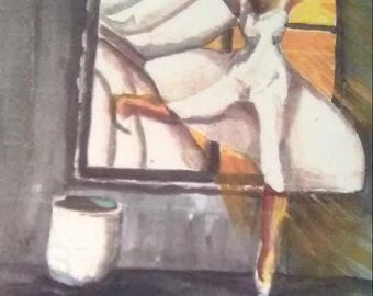 Ballerina Standing watercolor painting print  wall art print,White Dress Dancer lady,Watercolor art work,birthday gifts#212