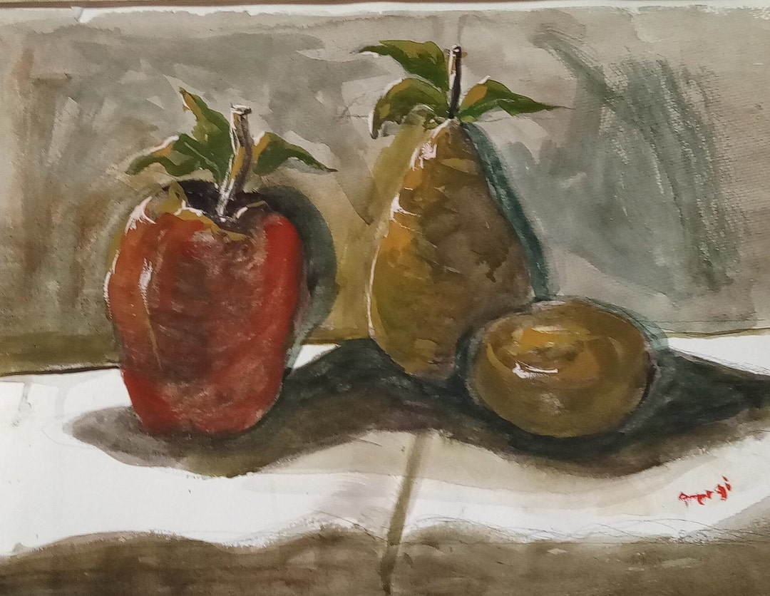 Apple Original Watercolor Painting Print Pear Art Work Print, Fruit ...