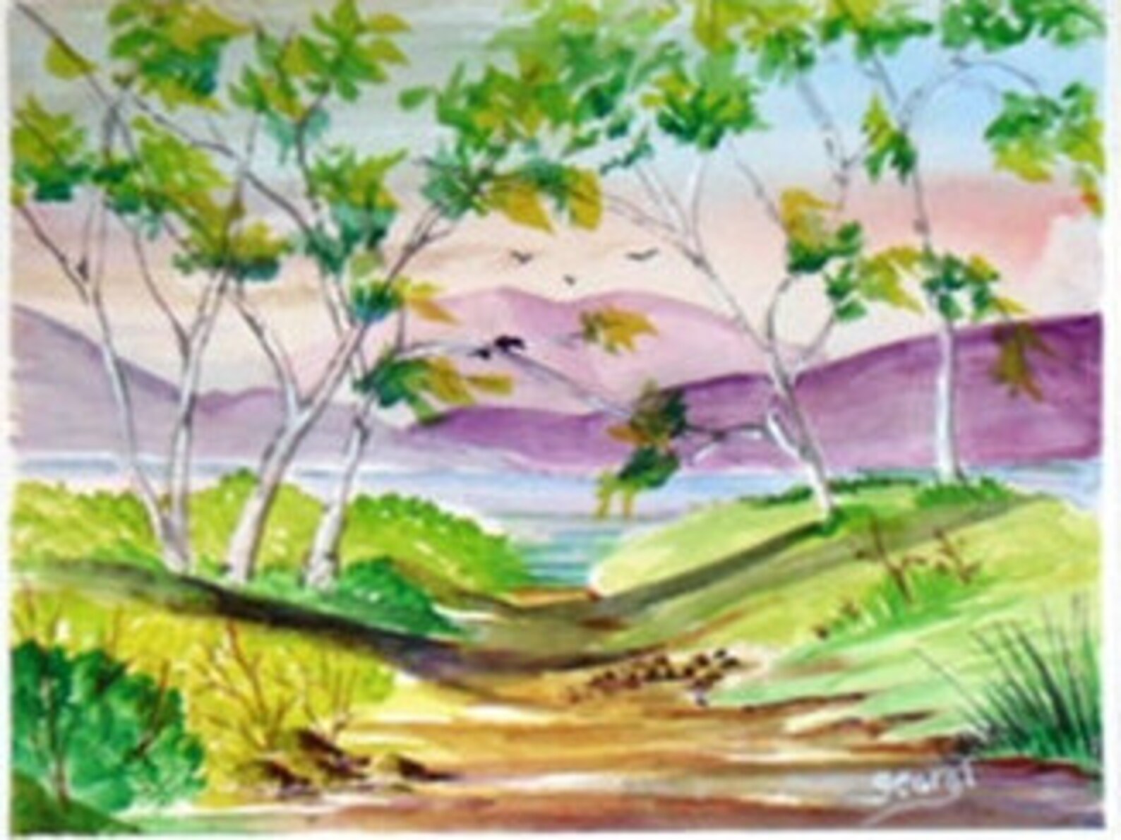 Folk Art Painting Landscape Art Dining Room Wall Art Birch Etsy