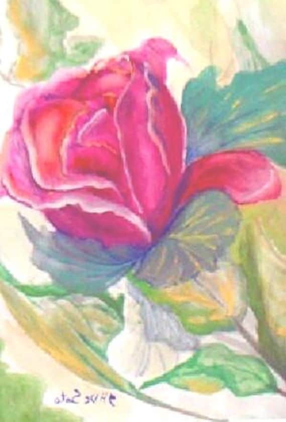 Gift for Mother's Day, single red rose original artwork, watercolor painting print ,  Bedroom Art Print floral picture,   art Work Print #34