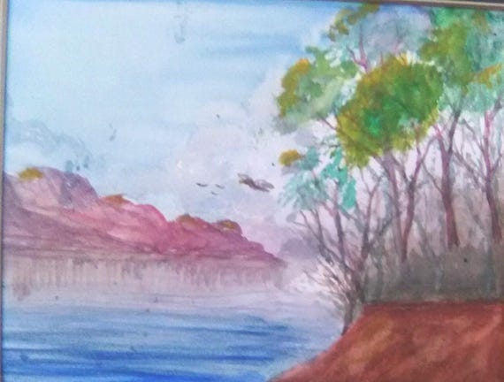 Blue Scenic Seascape Painting, watercolor painting ,Modern wall art, watercolor landscape art print, home decor ,Mother s Day gift #234