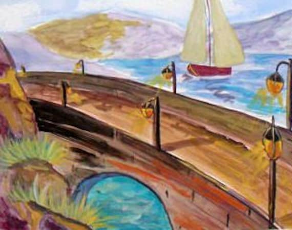 Under the Bridge, Modern Wall Art, Bridge Art, Watercolor Original  Prints, landscape Painting, Art Poster, Housewarming Gift #29