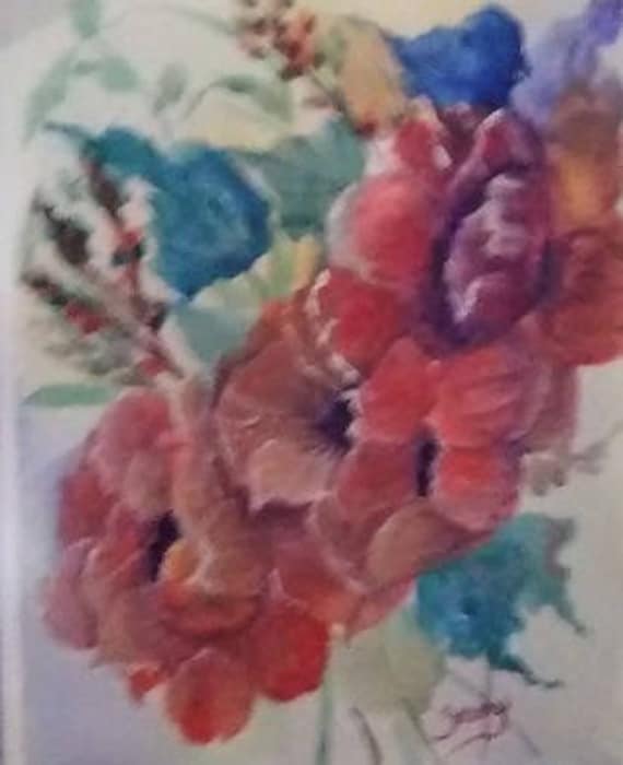 Modern watercolor painting, red floral wall art, floral painting, art prints from my original painting,house warming gifts #4