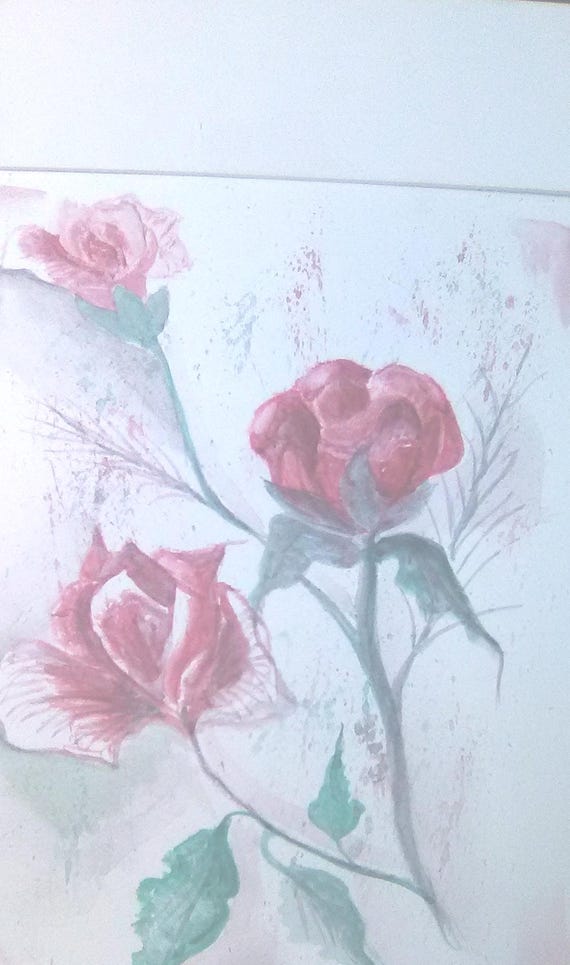 Red spring flowers, Watercolor Original Painting Print, Modern Wall Art, Home Decor, Autumn Floral Painting, Gift # 010