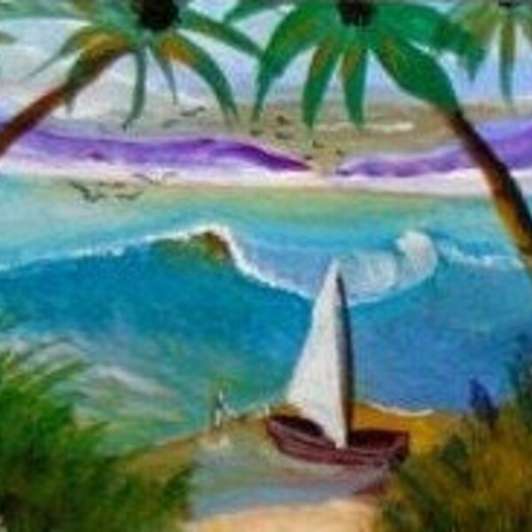 Coastal wall decor-, white sailboat, ocean art, watercolor painting print, nautical gifts, ocean breeze, palm tree art, artwork for home#39