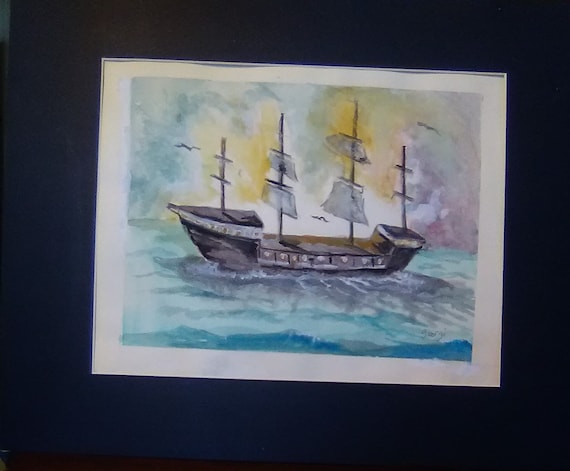 Old World Sail Ship, Ocean Scape Art Print, Sail Boat, Watercolor Painting Art Posters, Home Decor, Wall Hangings,Wall Art,Holiday Gift #223
