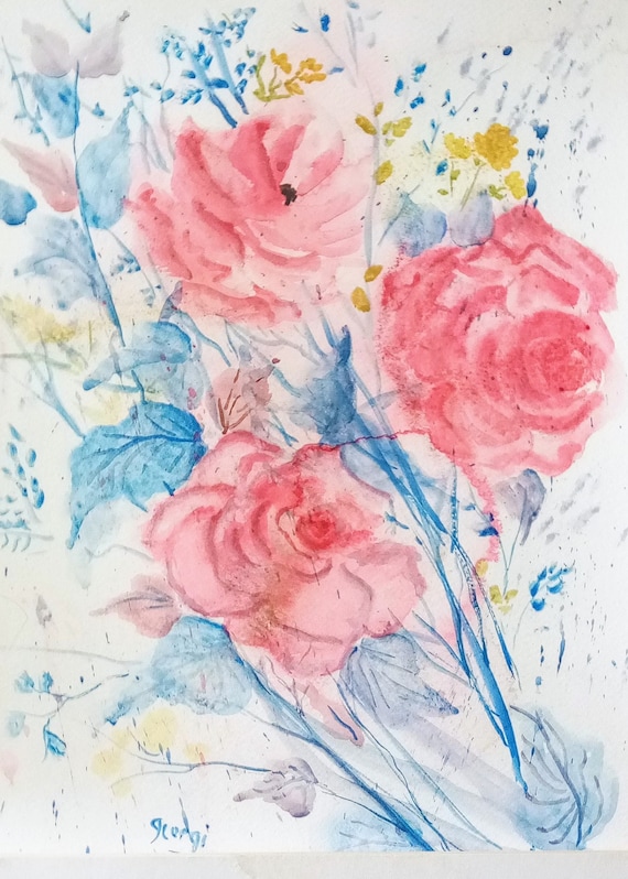 Pink Floral Painting Watercolor Art Print  FREE mATTE  FREE SHIPPING  #248