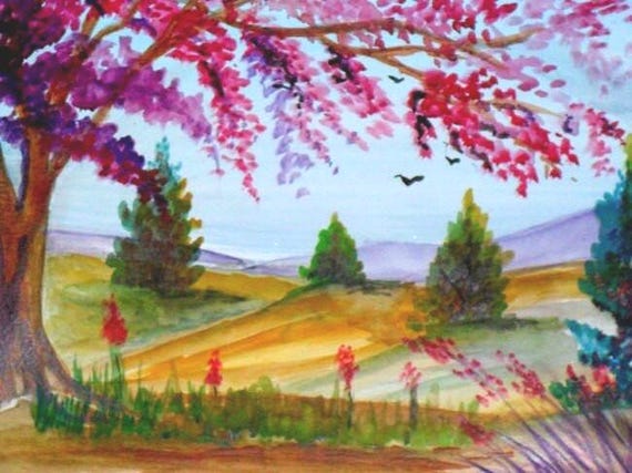 Tree Wall Art, landscape Tree Painting, Modern Wall art, Watercolor Art,  for Her, cool posters, folk art painting, modern art prints #622