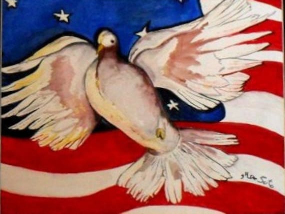 USA Flag watercolor painting prints, stars and stripes, art print, white eagle, 4th of July, Independence Day, watercolor print #315