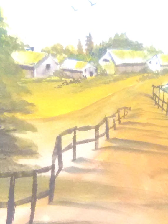 Village with Fance, Modern Wall Art,Watercolor Original Painting Print,Landscape Paiting, Home Office Deore, Gift.# 186