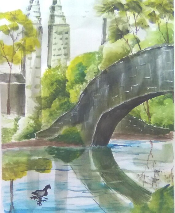 Central Park, New York", Watercolor Painting, Park Painting, Bidge, Original Wall Art Painting, Gift # 195