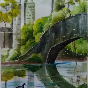 Central Park, New York&quot;, Watercolor Painting, Park Painting, Bidge, Original Wall Art Painting, Gift # 195