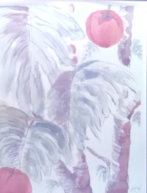 Kitchen Wall Art, tropical fruit tree ,watercolor folk art painting,, home decor, landscape painting, unique wall decor, wall picture,#211