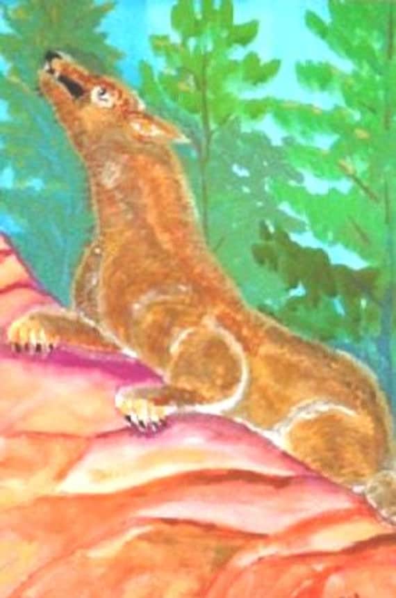 Brown Wolf Painting , Wall Art Prints, Lone Wolf Art Work  watercolor prints, Folk Art Wolf Watercolor Painting Print gift, Home Decor#4B