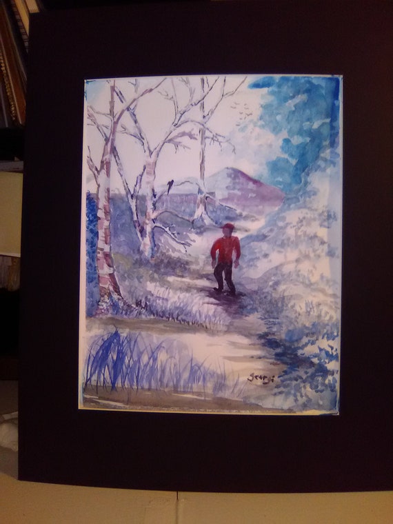 Snow Scene Painting. Scenic Winter Snow Painting, Man walking in snow, Winter in America,  Wedding Gft Painting,# 207