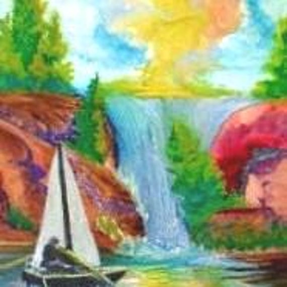 Rustic cabin decor, # 31 mountain landscape, wall prints, watercolor landscape, modern art prints, landscape wall art, sailboat painting