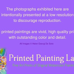 May include: A watercolor painting of a pink rose with green leaves. The painting is titled "Printed Painting Lady" and says "Fine Art Prints of Original Watercolor Paintings".