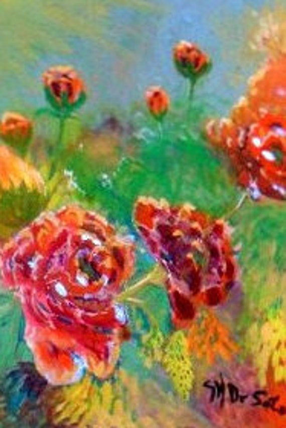 Original Watercolor Art Work Print, Red flowers Print, Dorm Room Decor,  Office Floral Painting  Watercolor Painting, Gifts for Mother #43