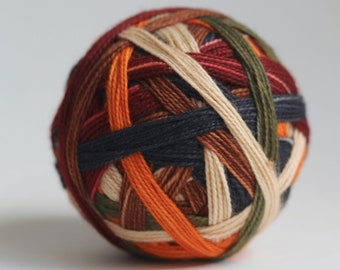 Ready to Ship! Skein: "Evermore (6 color self-striping)" -  Soft Tan, Woodsy Brown, Thyme, Deep Charcoal, Orange, & Deep Red