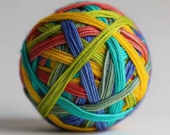 Ready to Ship! Skein: "Ocean Avenue (6 color self-striping)" -  Bright Yellow, Pale Green, Peach, Purpley Blue, Chartreuse & Aqua