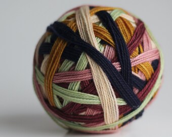 Ready to Ship! Skein: "Most Ardently (6 color self-striping)" -  Soft Tan, Pale Pink, Blurple, Soft Green, Gold & Raisin Stripes