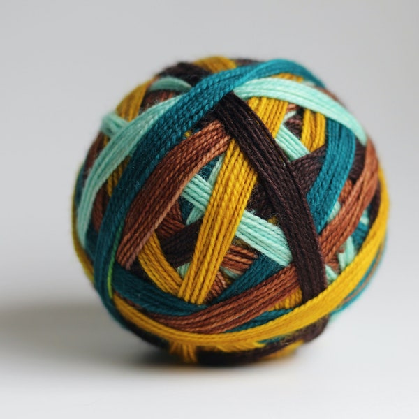 GOBSTOPPER Ready to Ship!: "Under the Stars (5 color self-striping)" - Golden Yellow, Teal Blue, Mint, Woodsy Brown & Deep Brown