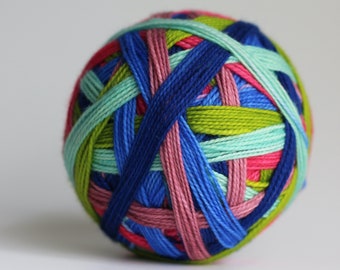 Ready to Ship! Skein: "Pool Party (6 color self-striping)" -  Mint, Blue, Pink, Faded Pink, Chartreuse, Royal Blue