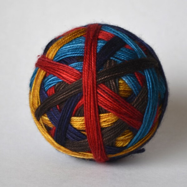 Ready to Ship! Skein: "Bookish (5 color)" - Navy Blue, Red, Gold, Brown, Light Blue Stripes