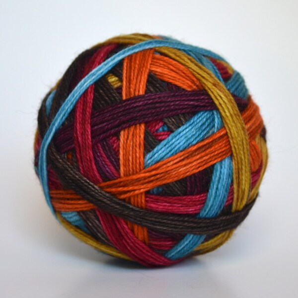 Dyed to Order: "(Rhinebeck) Sweater Weather" - Deep Purple, Sky Blue, Brown, Gold, Orange, Red stripes