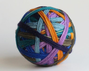 Ready to Ship! Skein: "Winter Warmer (7 color self-striping)" - Thyme Green, Soft Blue, Blue, Golden Orange, Teal, Soft Purple, Deep Purple