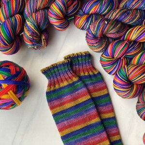 Ready to Ship Skein: Funny Story 6 color self-striping Hyacinth Purple, Pink, Orange, Yellow, Royal Blue Purple, Green image 9