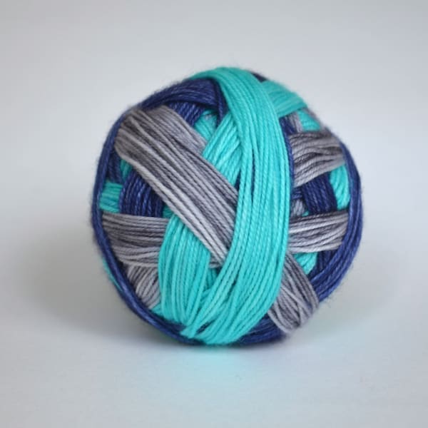 Dyed to Order: "Silver Bells (self-striping)" - Navy Blue, Aqua and Silver Gray stripes