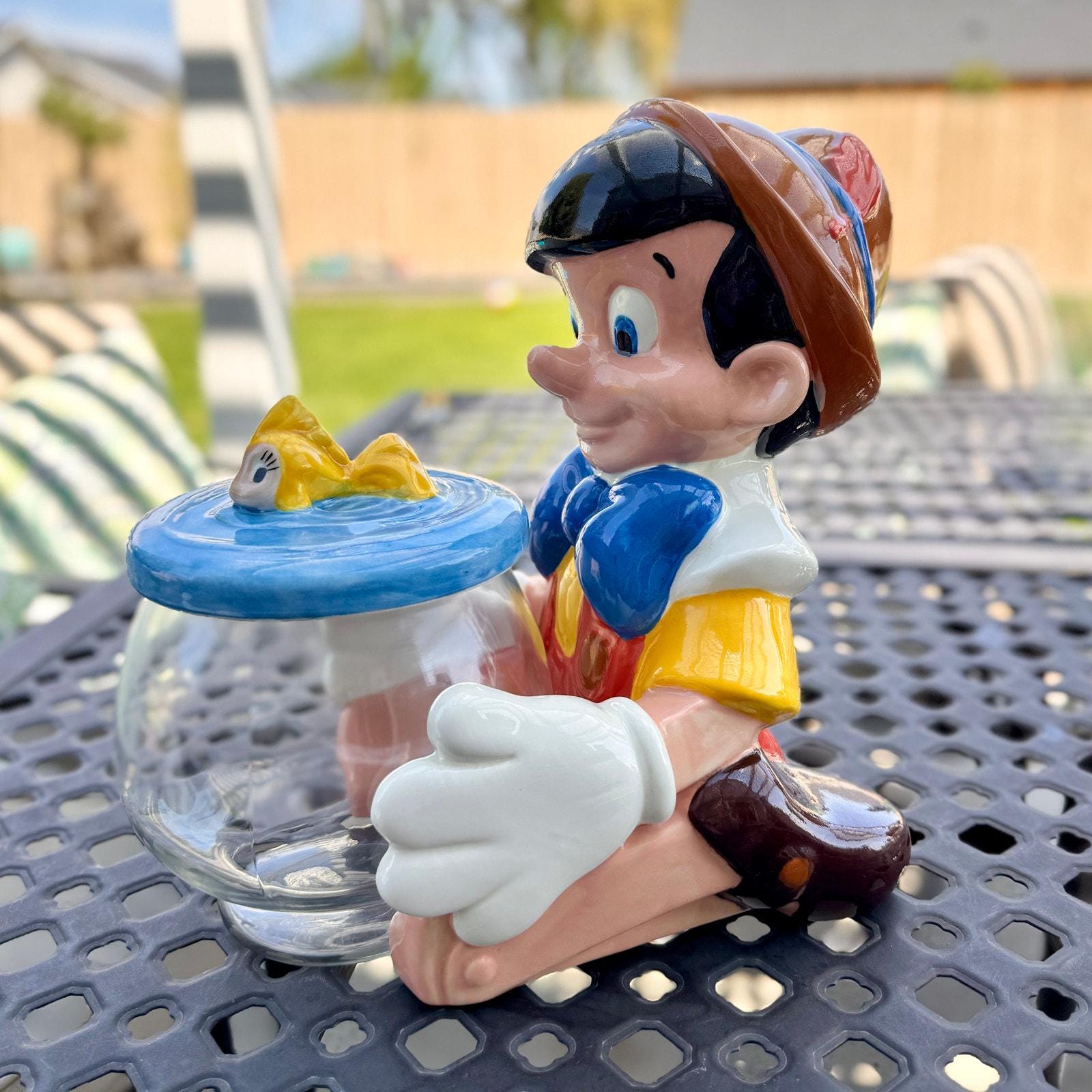 超貴重❣️Walt Disney Pinocchio 1940 ガラス製置物 Disney Pinocchio Figural Cookie Jar Fishbowl Cleo Ceramic Glass