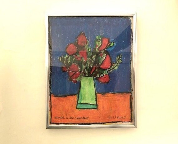 Wonderful Framed Still Life Drawing Of Bouquet Of Flowers Etsy